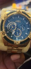 Invicta Bolt Men's Quartz Chronograph Blue Textured Dial Gold SS Bracelet