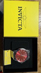 Invicta Men's Analog Wristwatch Red Dial SS Bracelet Silver Bezel w/ Box