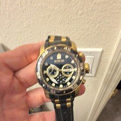 Invicta Men's Chronograph Quartz 100m Black Dial Gold Tone Rubber Strap 45mm