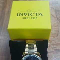 Invicta Men's Quartz Analog Gold Tone Stainless Steel Watch Black Dial w/ Box