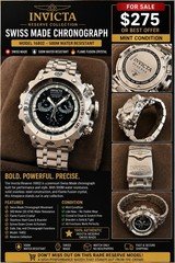 Invicta Men's Swiss Made Quartz Chronograph 52mm Silver SS Bracelet 500m