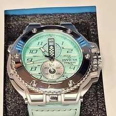 Invicta Racing Men's Downforce Watch Green Dial/Leather Strap, W/Dive Case.