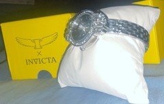 Invicta Women’s Quartz Analog Stainless Bracelet Black Dial Crystal Bezel