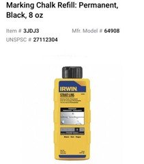 IRWIN 64908 PERMANENT MARKING CHALK 8OZ - BLACK  Qty-1  Free Same Day Shipping!