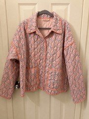Ivy City Co Women’s Pink/Blue Floral Quilted Button Front Jacket L Pockets