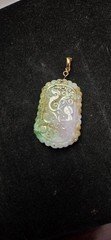 Jadeite Jade Variegated Carved Pendant Natural A Type Untreated 14k Gold Bail