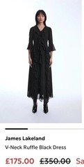 James LakelandV-Neck Ruffle Black Dress