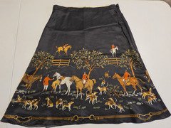 J.CREW Black Silk Satin Equestrian Animal Print A-Line Knee Skirt 6 Zip