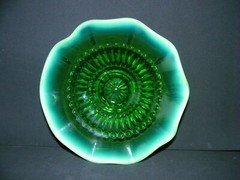 Jefferson Glass Barbells Green Opalescent Wavy Edge Bon Bon Brides Dish Bowl