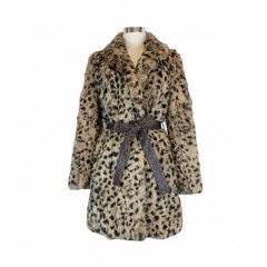 JILLSTUART Real Rabbit Fur Coat Jacket Leopard Pattern Belted Size S from Japan