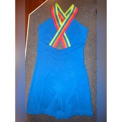 Jo & Jax NWT!! Blue Girls' Dance Biketard with Rainbow Straps Size Adult Small