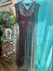 Johnny Was Stunning Embroidered Dress Mesh Overlay Size M Beautiful!