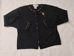 Joseph A. Women’s Black Floral Embroidered Knit Vintage OrgButton-Front Cardigan