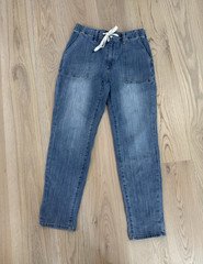 Judy Blue Women's Straight High Rise Drawstring Button Jeans Blue Denim Pockets