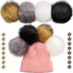 Juinte 8 Pcs 6 Inch Large Fur Pom Pom Balls for Hats Fluffy Faux Fur Pompom Ball
