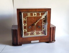 Junghans Mantel Presentation Clock Walnut 1930's Hour Half Hour Strike Renewed