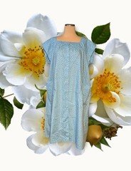 K-MART PINK K Blue Floral PEARL SNAP Button House Dress Sleeveless Women's Large
