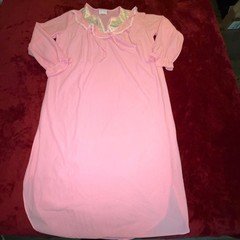 Kelly Reed Vintage Pink Nightgown Long Sleeve Lace Embroidered Satin Bib Trim