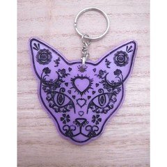Keychain Purple Cat Sugar Skull