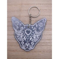 Keychain Silver Cat Sugar Skull