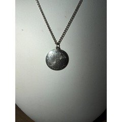 Kirk Stieff Pewter Floral Engraved Disc Pendant on Chain Necklace