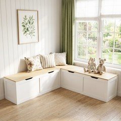 L-Shaped Storage Bench for Dining, 63" Corner Breakfast Nook Bench