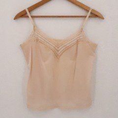 Lady Cameo Vintage 90s Lace Camisole Top Womens Size M Tan Lingerie Layering