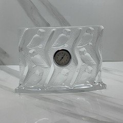 Lalique France crystal clock w owl design SIGNED