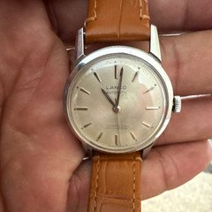 Lanco Automatic Vintage Mechanical Watch Silver Dial Steel Case Brown Strap