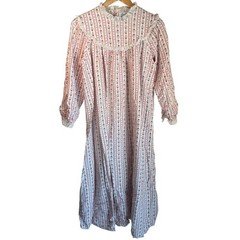 Lanz of Salzburg Nightgown Tyrolean LG White Red Heart Floral Stripe Vintage 86