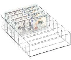 Large Acrylic Cash Organizer 8 Section Clear Money Budget Tray Holder
