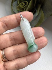 Large natural untreated Type A Burmese jadeite fish pendant