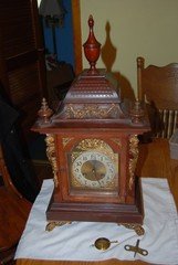 Large ornate Junghans Germany chiming bracket clock 25" tall, 9" x 12.5"