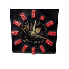 Las Vegas Dice Clock Vintage WORKING (needs a little cleaning)  5 x 5 1/2