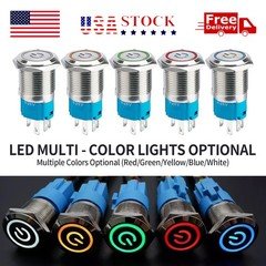 Latching Push Button Power Switch 16mm 12V LED ON OFF Waterproof Stainless Steel
