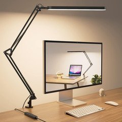 LED Desk Lamp Adjustable Swing Arm Eye Care 5 Modes 11 Brightness Memory Black