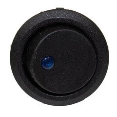 LED Rocker Switch, Round, Blue, Panel Mount, Snap-In, SPST, 6 to 12 Volt, 20 Amp