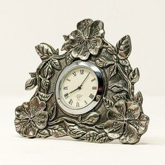 Lenox Kirk Stieff Pewter Floral Desk Clock Cherry Blossom Quartz Working