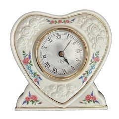 Lenox Rosebud White Heart Mantel/Desk Clock  5.5" Tall Vintage