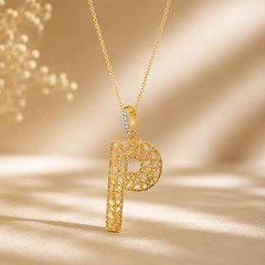Letter P Initial Pendant 925 Sterling Silver Gold Plated Polki Personalized Gift