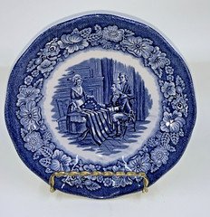 Liberty Blue Historical Colonial Scenes Berry Bowl 5" Betsy Ross Blue White VTG