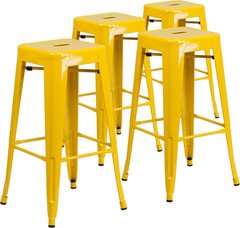 Lily 4 Pack Commercial Grade 30" High Backless Yellow Metal Indoor-Outdoor Barst