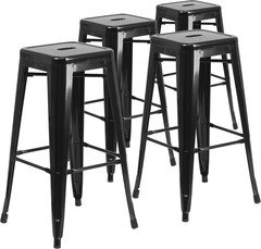 Lily 4 Pack Commercial Grade 30" High Backless Black Metal Indoor-Outdoor Barsto