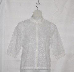Linea by Louis Dell'Olio Cotton Paisley Eyelet Blouse Size M White