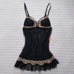 Linea Donatella Pin Up Black Lace Cami Top Panties Lingerie Set NWT Size XS