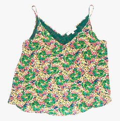 LOFT Floral Cami Top Green Pink Yellow Spaghetti Strap  V Neck Summer Beach Boho