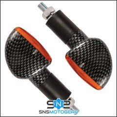 Long Stem Mini Spear Amber Lens Motorcycle Indicators - Carbon Effect (Pair)