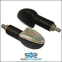 Long Stem Mini Spear Iridium Lens Motorcycle Motorbike Indicators - Black (Pair)