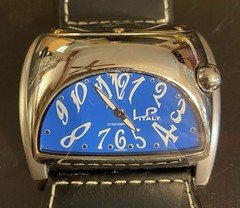 Lorenzo Pozzan Stratosphere Blue Dial Quartz Stainless Watch Black Leather