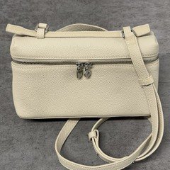 Loro Piana Extra Pocket L19 Grained Calfskin Crossbody Bag Light Beige Silver